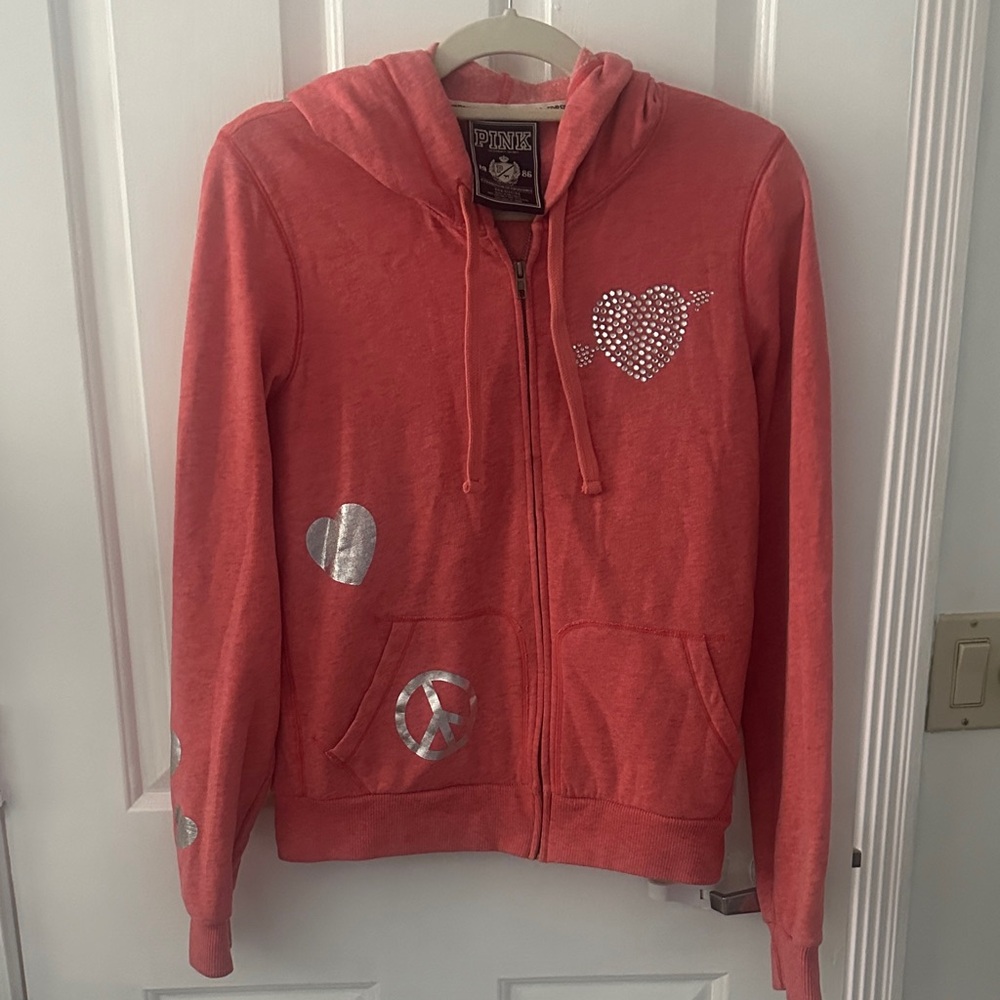 Y2K Inspired Pink Victoria Secret Zipper Down Hoodie